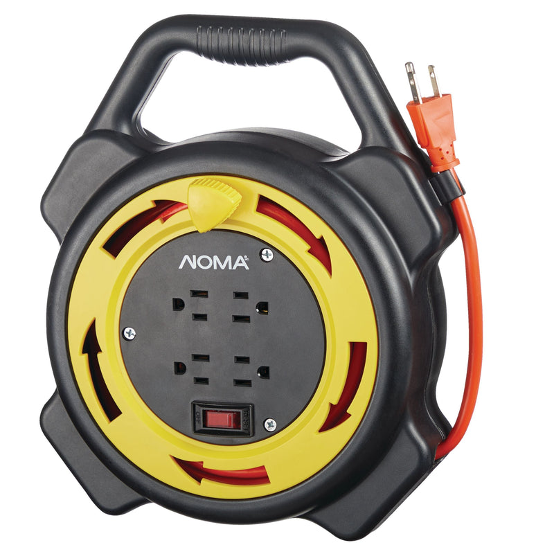 NOMA 25-ft 16/3 Extension Cord with Storage Reel, 4 Grounded Outlets and Circuit Breaker N0