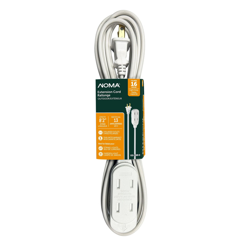 NOMA 2.5-m 13A 3-Outlet Light-Duty 16-Gauge White Outdoor Extension Cord W8