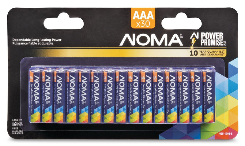 NOMA 30-pk AAA Alkaline Batteries, Long Lasting, All Purpose T1