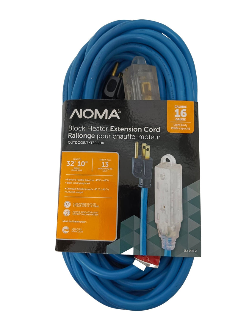 NOMA 32-ft 10-in 16/3 13 Amp All-Weather Block Heater Cord with Lighted End, Blue U1