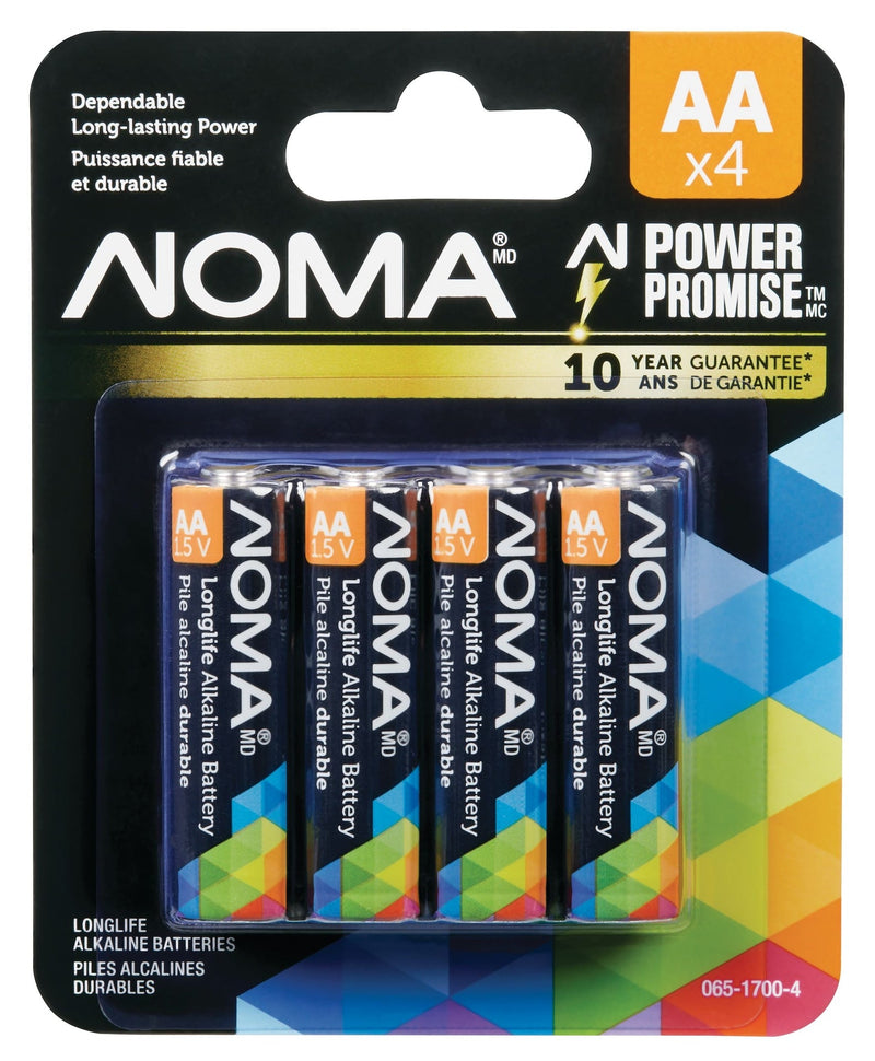 NOMA 4-pk AA Alkaline Batteries, Long Lasting, All Purpose A9