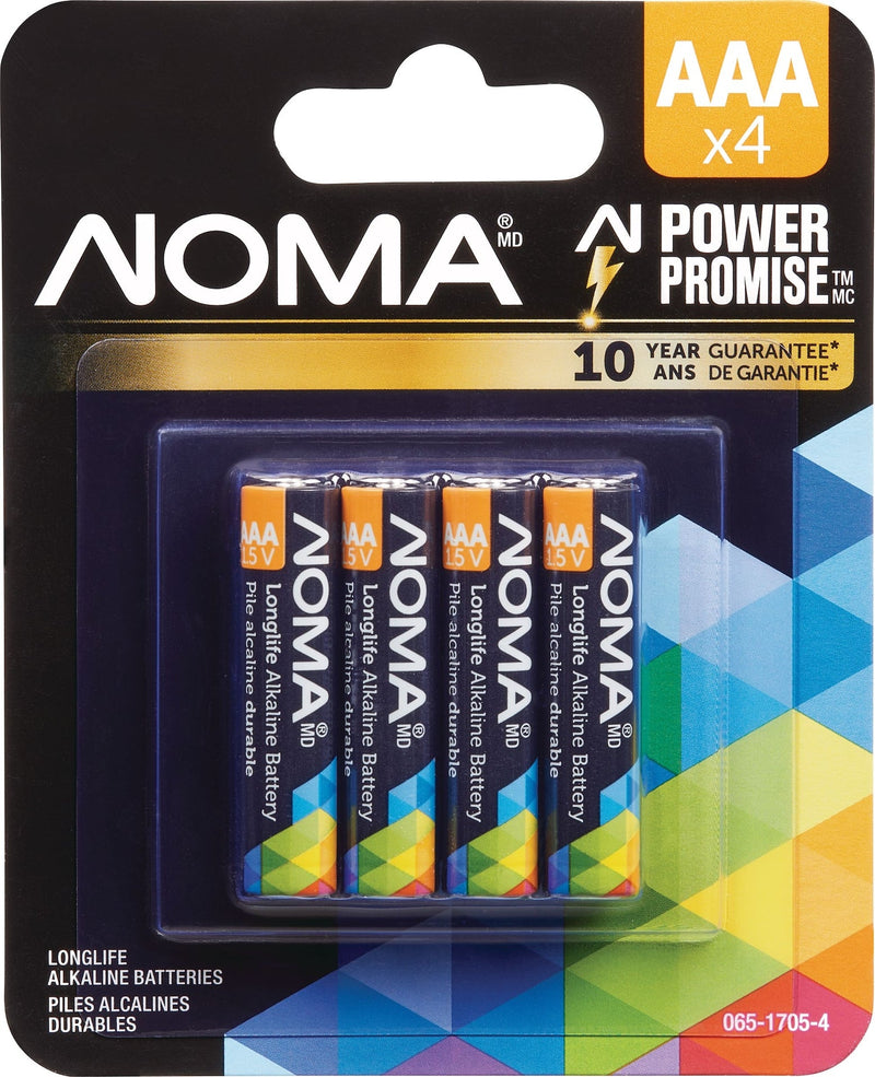 NOMA 4-pk AAA Alkaline Batteries, Long Lasting, All Purpose T1