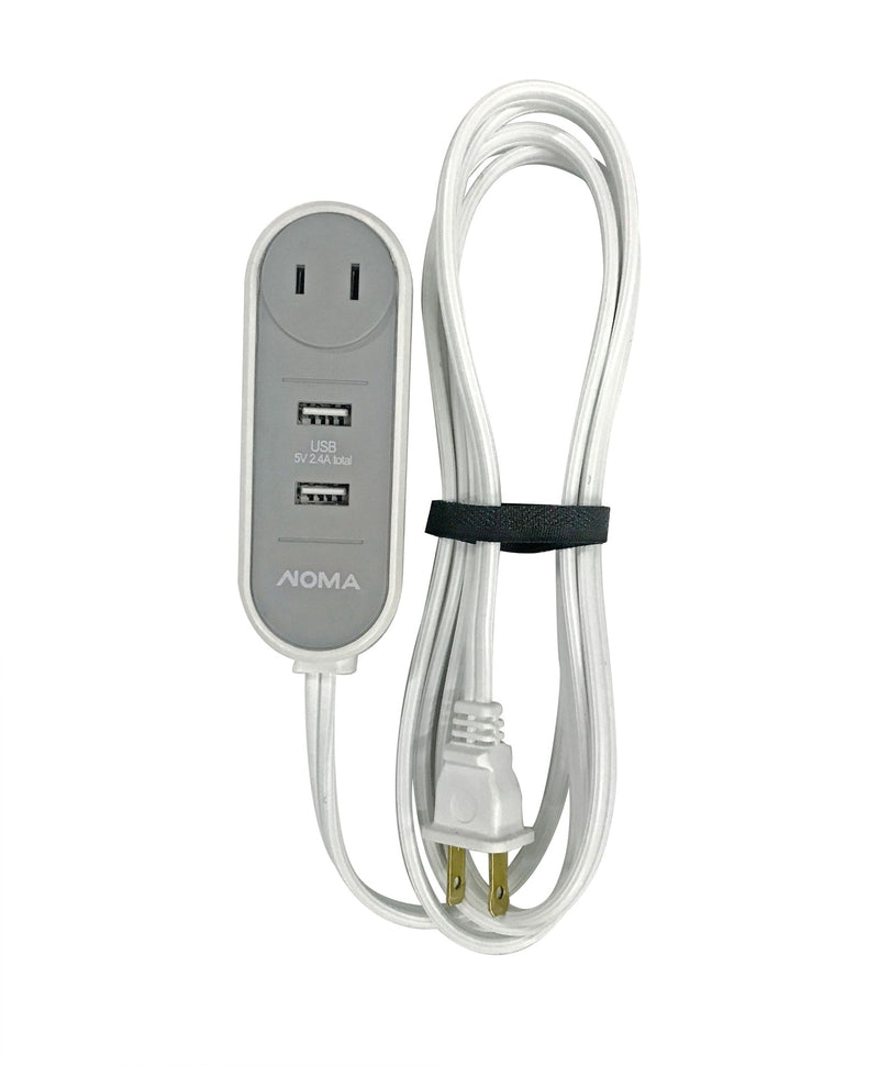 NOMA 6-ft 6-in 16/2 Extension Cord with 2 USB Outlets, Travel design, White P1