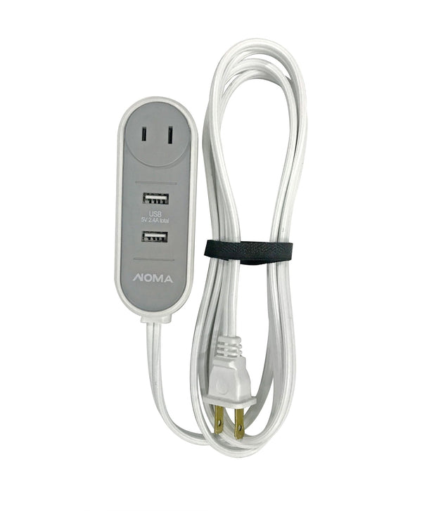 NOMA 6-ft 6-in 16/2 Extension Cord with 2 USB Outlets, Travel design, White W5