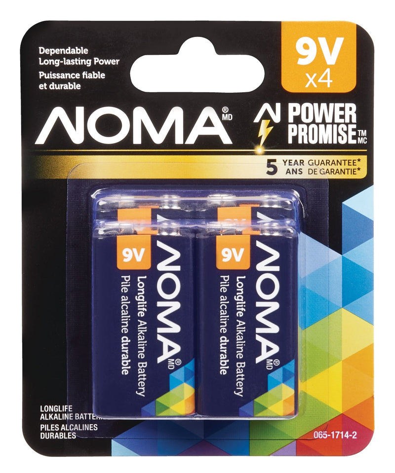 NOMA 9V/9 Volt Alkaline Batteries, All Purpose, Long Lasting, 4-pk F7