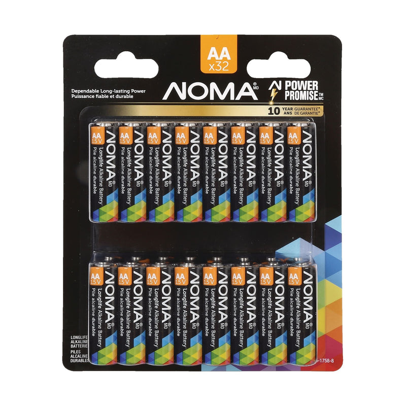 NOMA AA Alkaline Batteries, Long Lasting, All Purpose, 32-pk T0