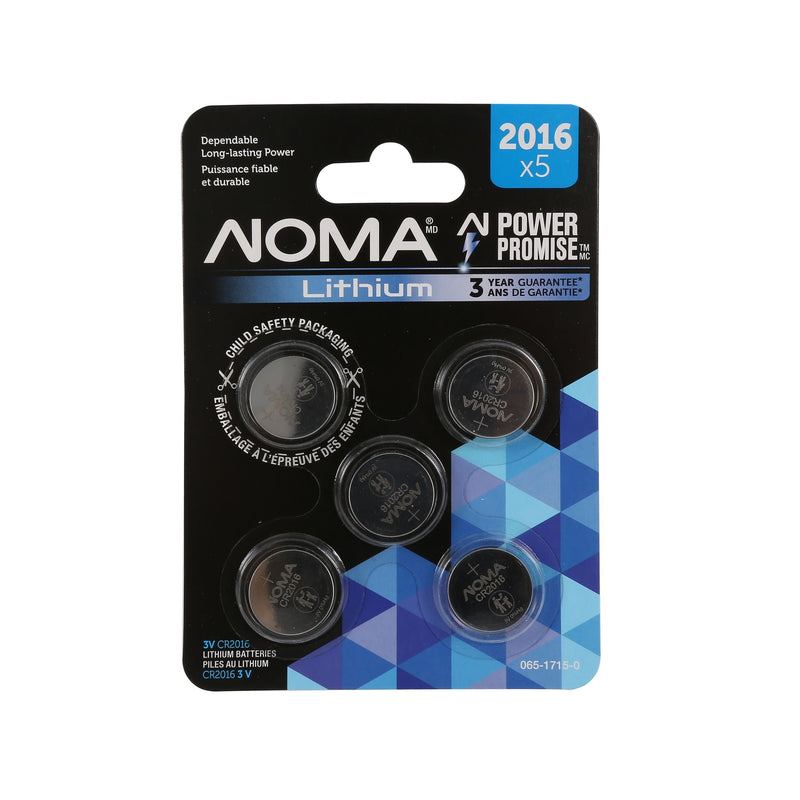 NOMA CR2016 3V / 3 Volt Lithium Coin Cell Batteries, Long Lasting, 5-pk P9