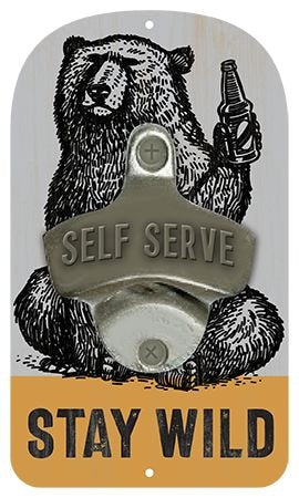 Open Road Brands Rustic Die Cut "Stay Wild" MDF Decor Bottle Opener, Wood/Metal, Grey B5
