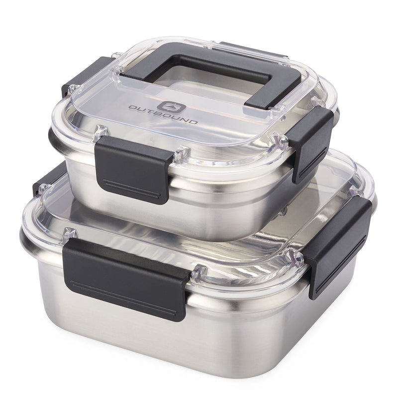 Outbound Leakproof Stainless Steel Food Storage Container with Lid, Clear/Black, 2-pk R6