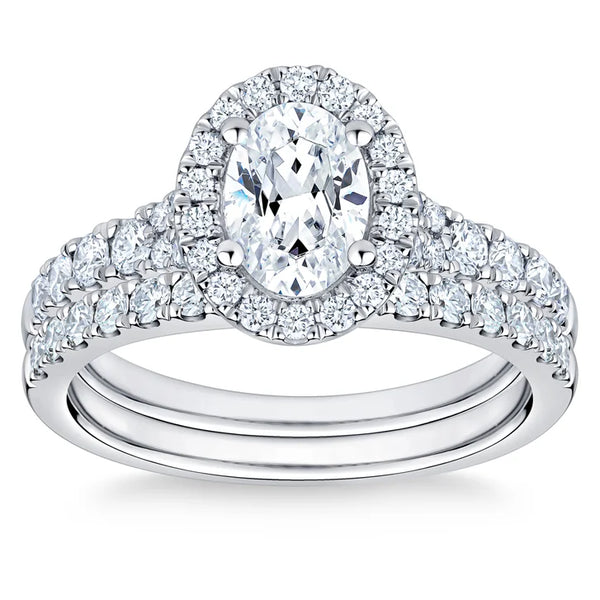 Oval Cut and Round Brilliant Diamond Halo Wedding Set (1.85 ctw) Q9