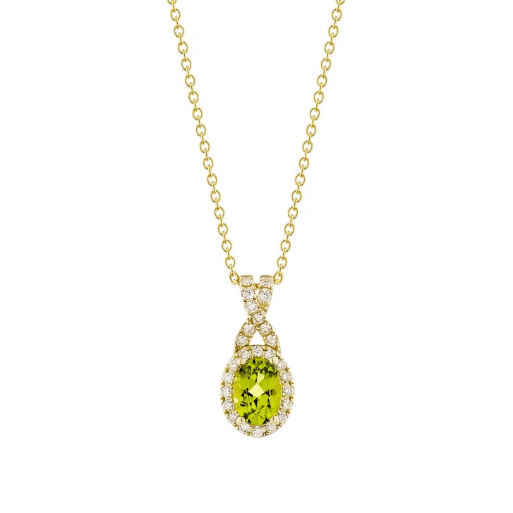 Oval Cut Peridot and Diamond Pendant (0.19 ctw) K0