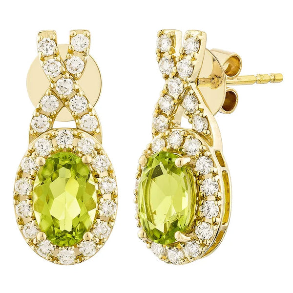 Oval Shaped Peridot and Diamond Earrings (0.30 ctw) D3