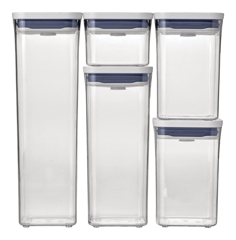OXO POP Starter Plastic Food Storage Container Set, Various Sizes, White, with Lid, 5 Count Q8