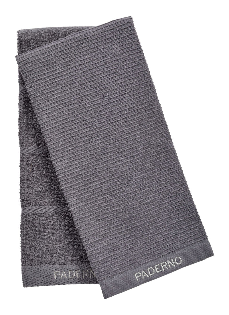 PADERNO All-Purpose Ribbed Cotton Terry Kitchen Towels, Charcoal, 2-pk Y9