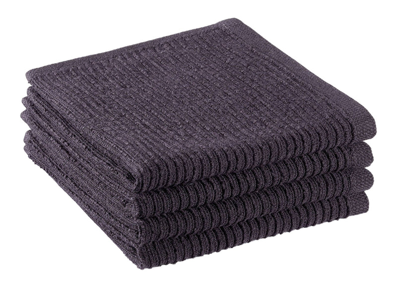 PADERNO All-Purpose Ribbed Cotton Terry Square Dish Cloths, Black, 4-pk B0