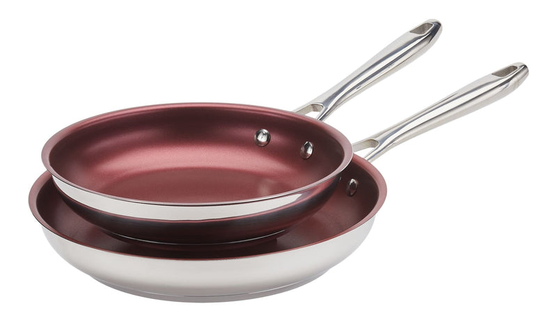 PADERNO Canadian Signature Stainless Steel Non-Stick Frying Pan, Dishwasher & Oven Safe, Burgundy, 24cm & 28cm, 2-pk X9
