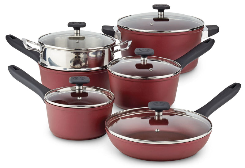 PADERNO Classic Cookware Set, Non-Stick, Maroon, 11-pc W6