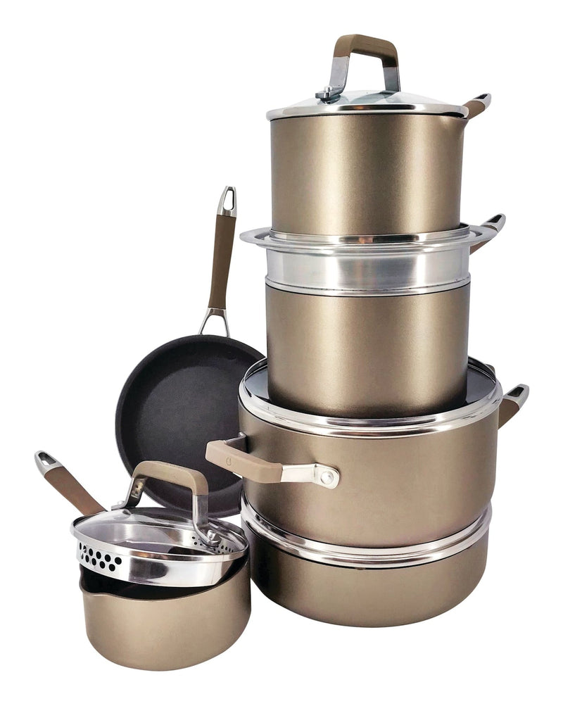 PADERNO Classic Cookware Set, Non-Stick, PFOA-Free, Oven Safe, Champagne Bronze, 12-pc N2