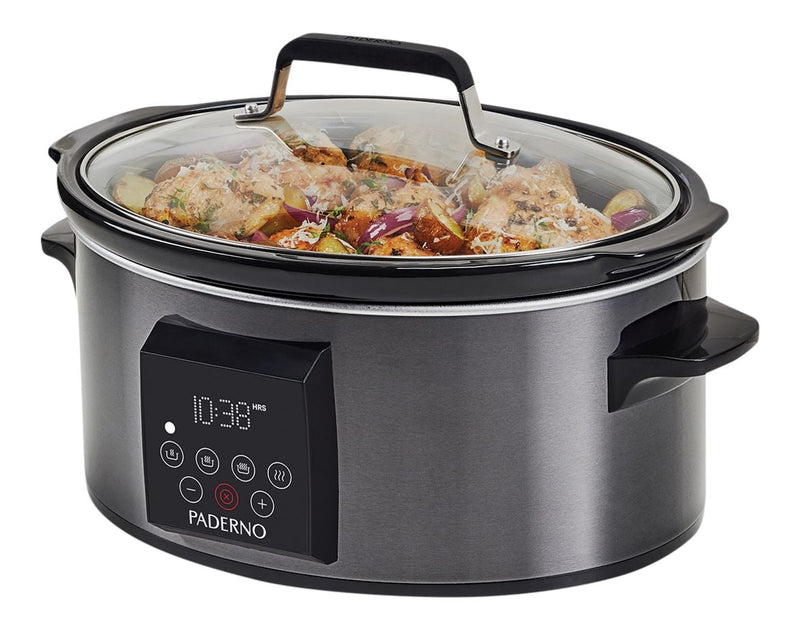 PADERNO Digital Programmable Slow Cooker, Black Stainless Steel, 6qt F0