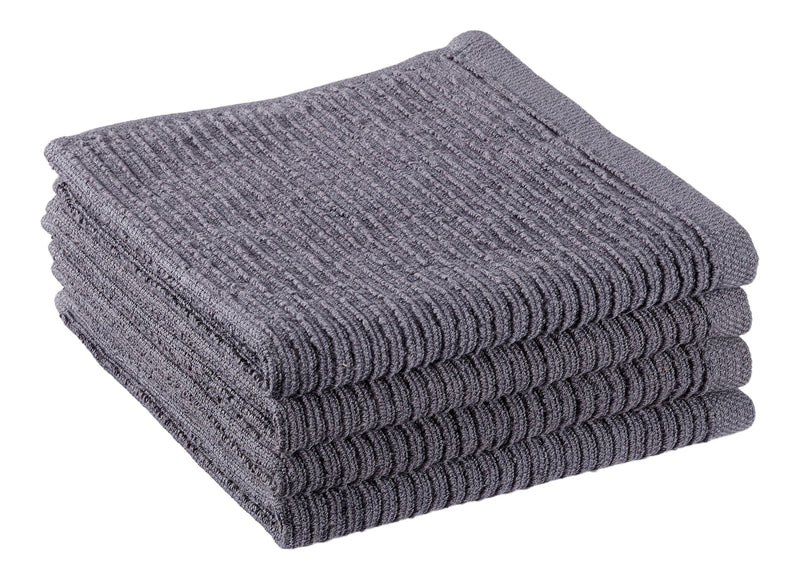 PADERNO Ribbed Cotton Terry Square Dish Cloths, Charcoal, 4-pk C5