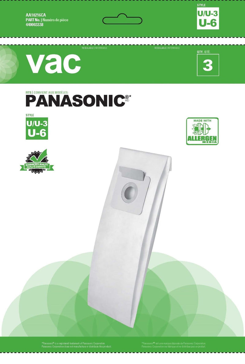 Panasonic U/U3 Replacement Allergen Vacuum Cleaner Bags, 3-pk O3