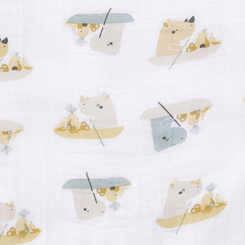 Perlimpinpin Cotton Muslin Baby Swaddle Blanket, Rhinos K6
