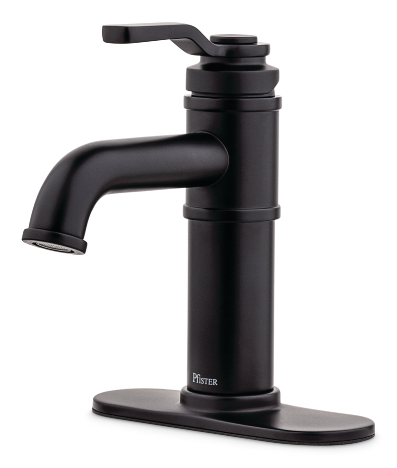 Pfister Breckenridge Single Handle High Arc Bathroom Sink Faucet, Push & Seal Drain, WaterSense Certified, Black P8