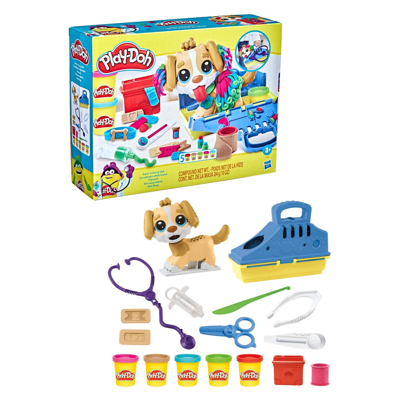 Play-Doh Care N' Carry Vet Playset, With Compound Cans, Non-Toxic, 10 oz, 5-pc, Ages 3+ W4