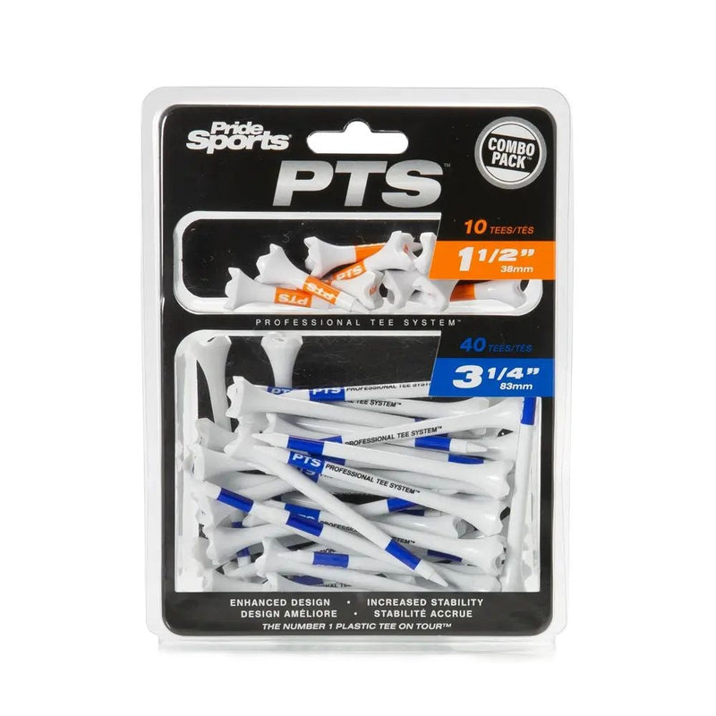Pride Evolution Plastic Golf Tee Combo Pack, Assorted Sizes, 40-pk, White, 1-1/2-in & 3-1/4-in A8