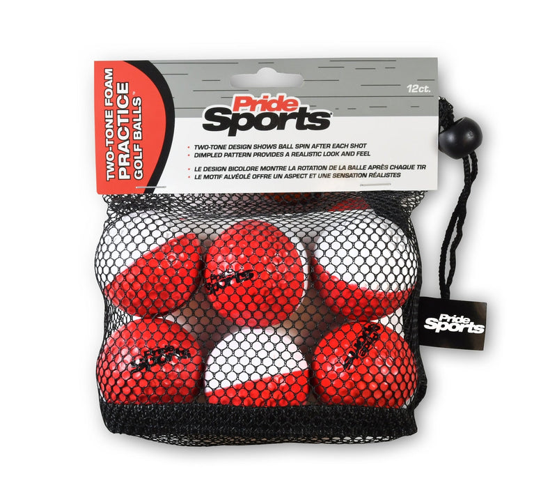 PrideSports Two Tone Practice Golf Balls, Red/White, 12-pk V3