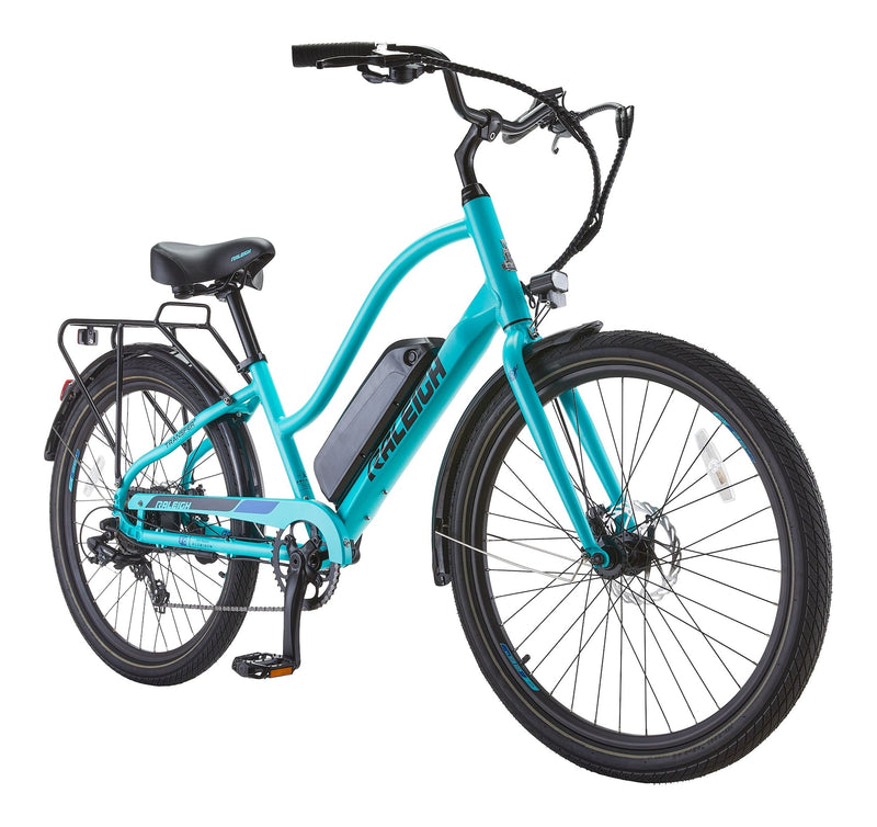 Raleigh Oceania Lightweight Electric Bicycle with Front & Rear Lights, 26-in Wheel, Blue Z9