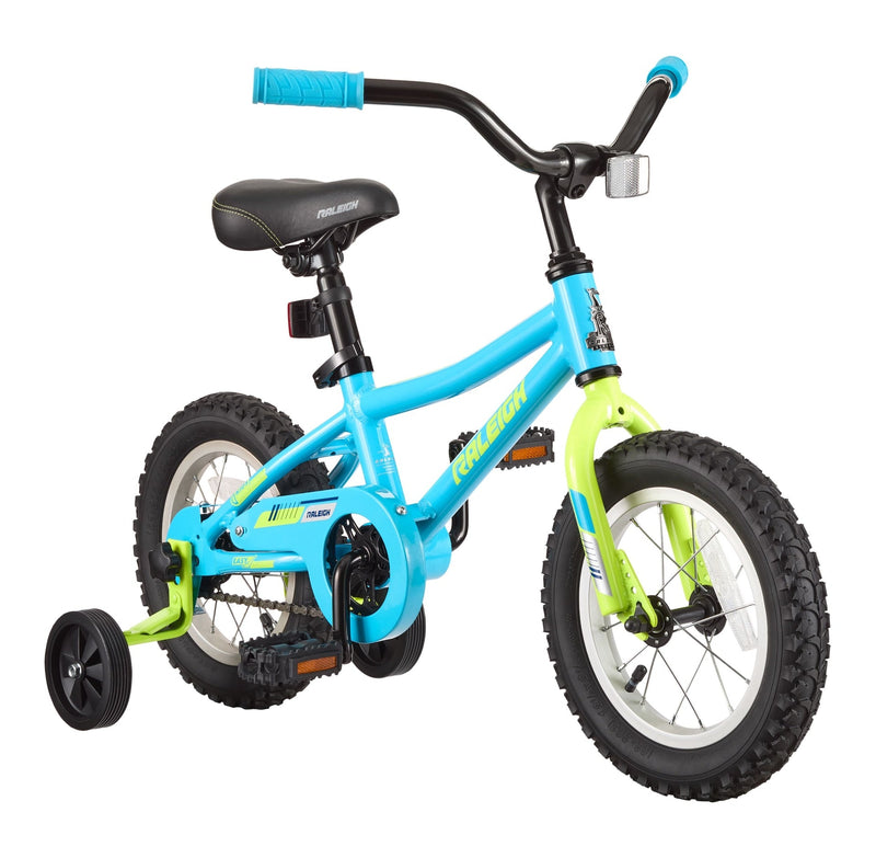 Raleigh Vibe Lightweight Kids' Bike with Training Wheels, 12-in, Blue S5