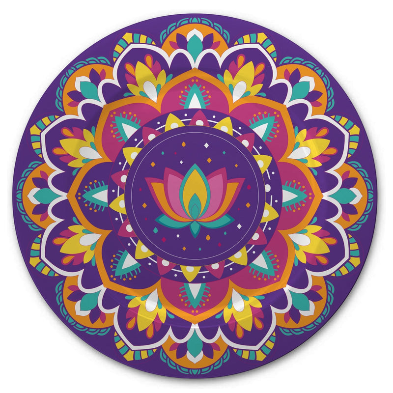 Rangoli Patterned Plastic Reusable Serving Platter, Multi-Coloured, 13.5-in, for Diwali H1