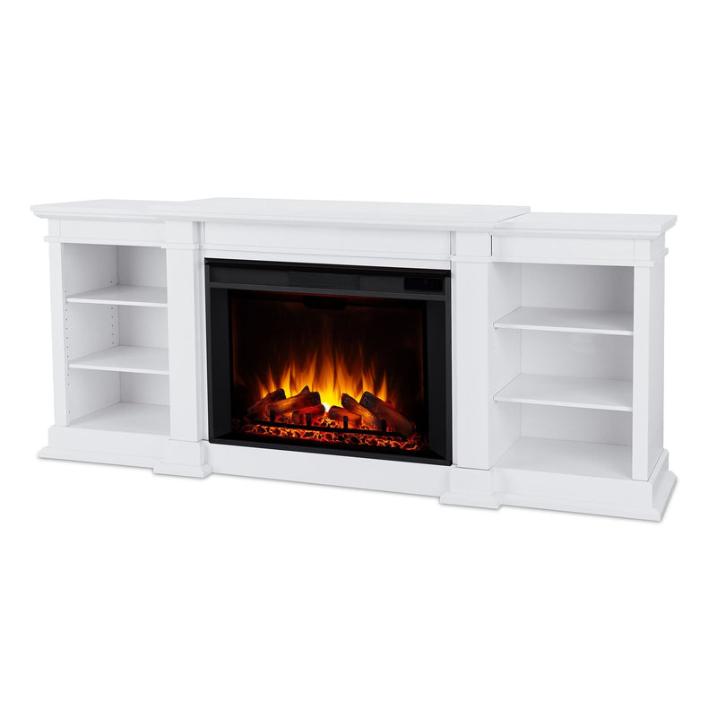 Real Flame Eliot Grand Entertainment VividFlame Media Indoor Electric Fireplace TV Stand, 1500W, Includes Remote Control & Firebox, White P4