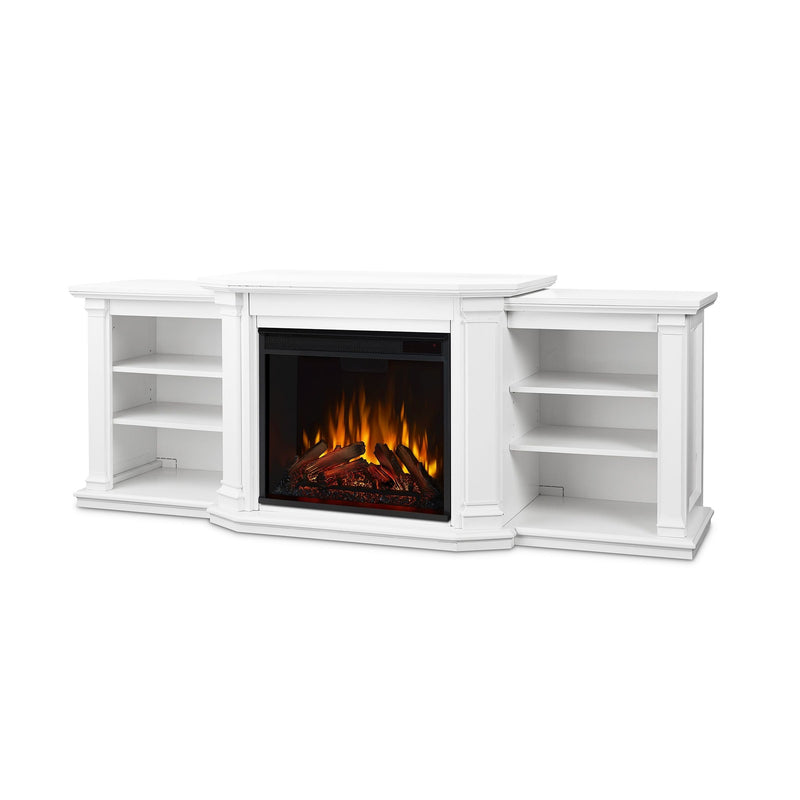 Real Flame Valmont Media Indoor Electric Fireplace TV Stand, 74-in, 1500W, Includes Remote Control & Firebox, White A1