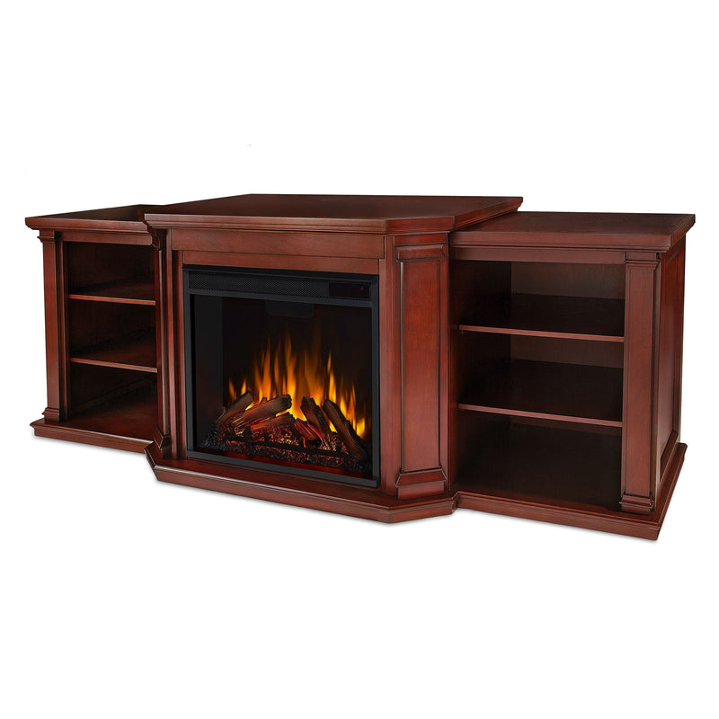 Real Flame Valmont Media Indoor Electric Fireplace TV Stand, 74-in, 1500W, Includes Remote Control & Firebox, Dark Mahogany B1