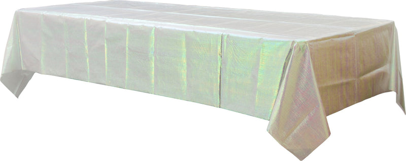 Rectangle Plastic Reusable Table Cover, Opalescent White,54x102-in, for Bachelorette/Bridal Shower/Mother's Day/Baby Shower D5