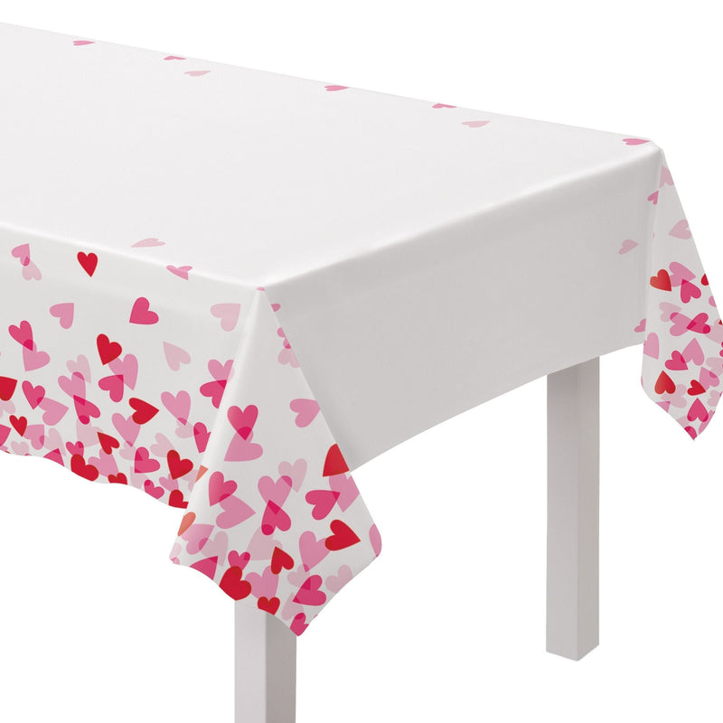 Rectangle Plastic Reusable Table Cover, White/Pink/Red, Heart, 54x84-in, for Valentine's Day/Anniversary/Wedding P8