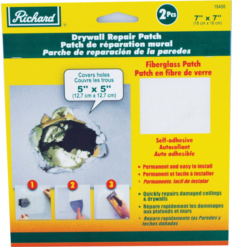 Richard Permanent Self-Adhesive Fibreglass Mesh Drywall Repair Patch Tape, 7 x 7-in, 2-pk T6