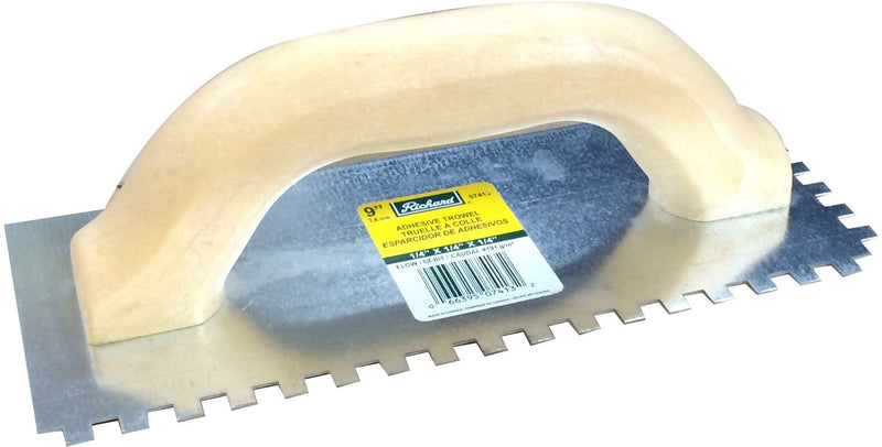Richard Steel Square-Notch Adhesive Trowel For Ceramic Tile & Flooring, 1/4 x 9-in S0
