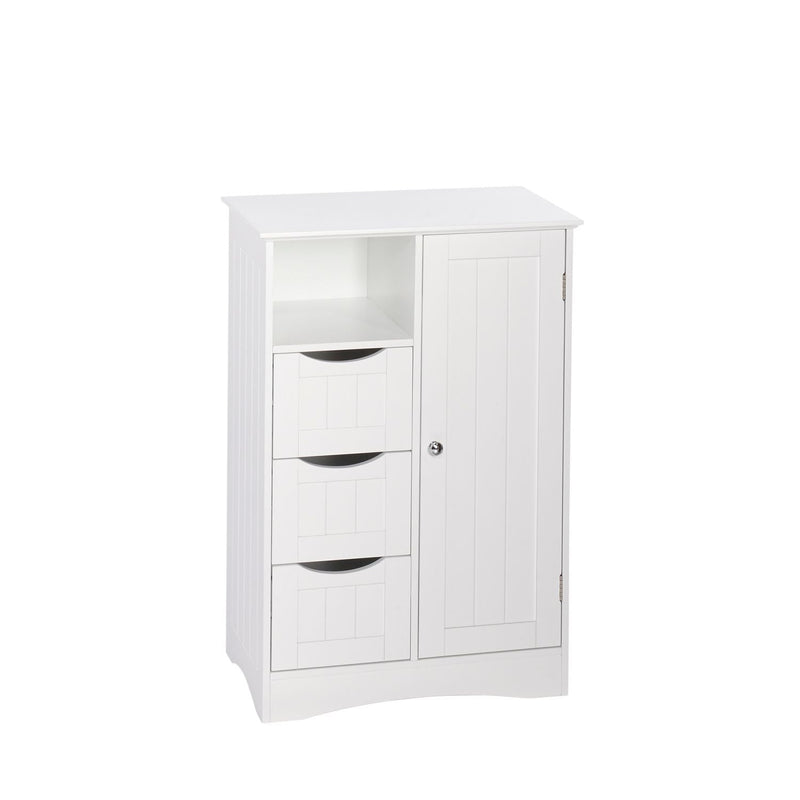 RiverRidge Home Ashland Single Door Bathroom & Laundry Storage Cabinet with 3 Drawers, Open Cubby & Adjustable Shelf, White H2