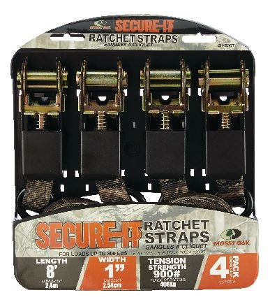 RPS Ratchet Tie-Down Straps, 1-in x 8-ft (2.54 cm x 2.4 m), 4-pk F9