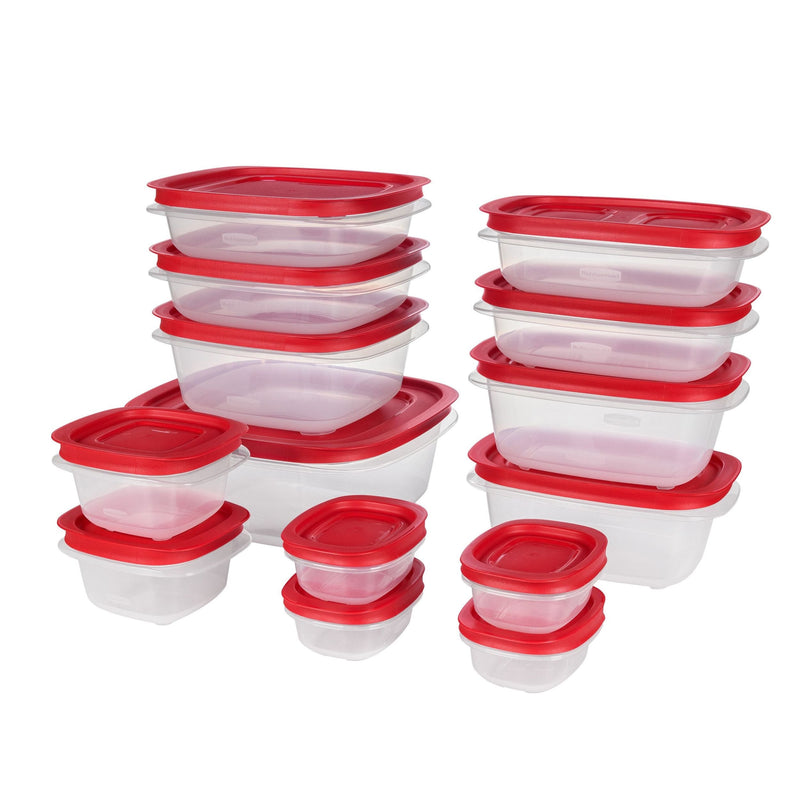 Rubbermaid Easy Store Rectangular Plastic Food Storage Container Set, Microwave and Freezer Safe, 28-pc O7
