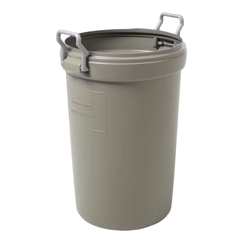 Rubbermaid Plastic Circular Animal Stopper Garbage Can, Grey, 121-L S4