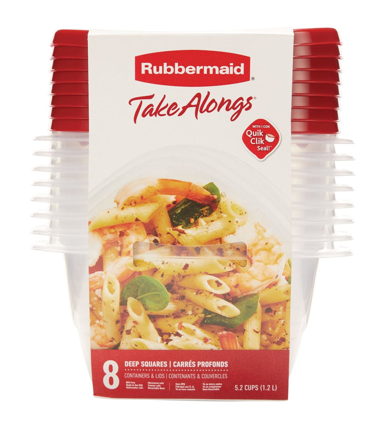 Rubbermaid Take Alongs Deep Plastic Food Storage Containers with Lids, 1.2 L (5.2 Cup), 8 Count F5