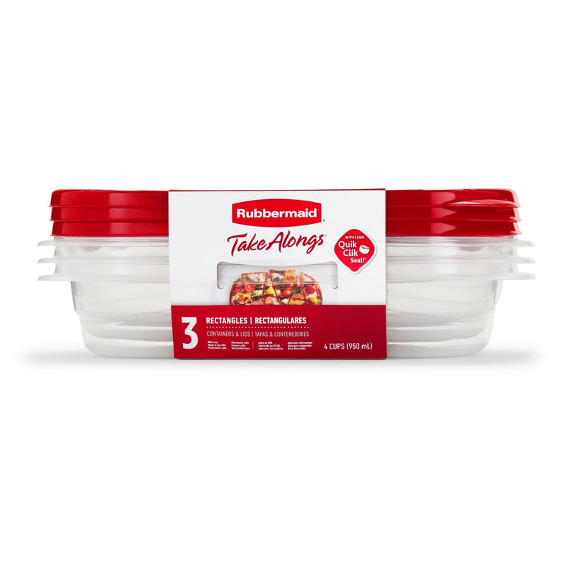 Rubbermaid TakeAlong Rectangle Plastic Food Storage Container Set with Quik Clik Seal Lid, 6-pc C4