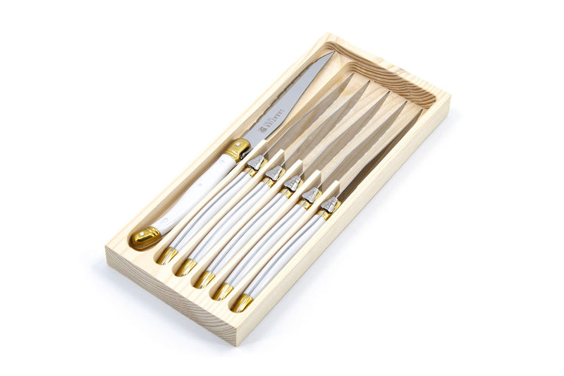 Sabatier Laguiole Steak Knife Set, White/Gold, 6-pc E9