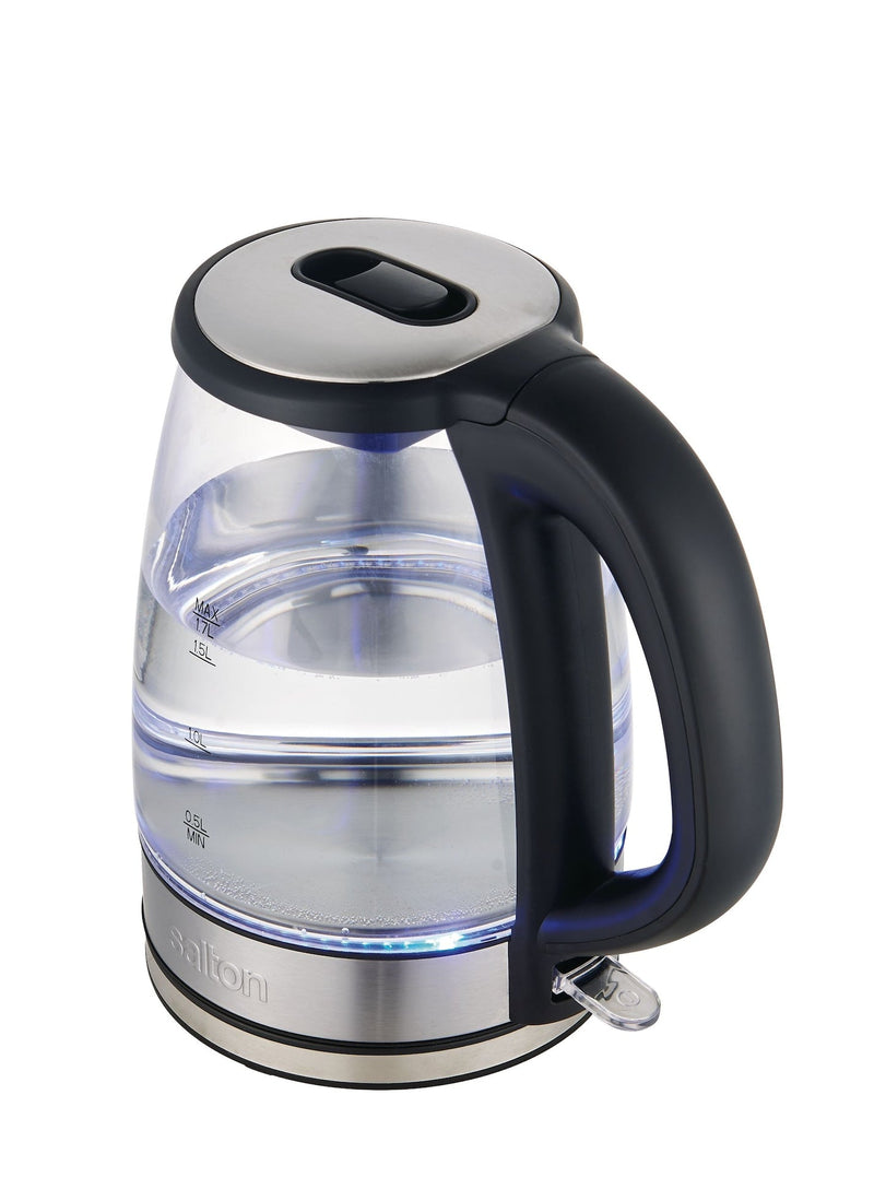 Salton Cordless Electric Glass Kettle with Auto Shut Off, Black/Stainless Steel, 1.7-L U0