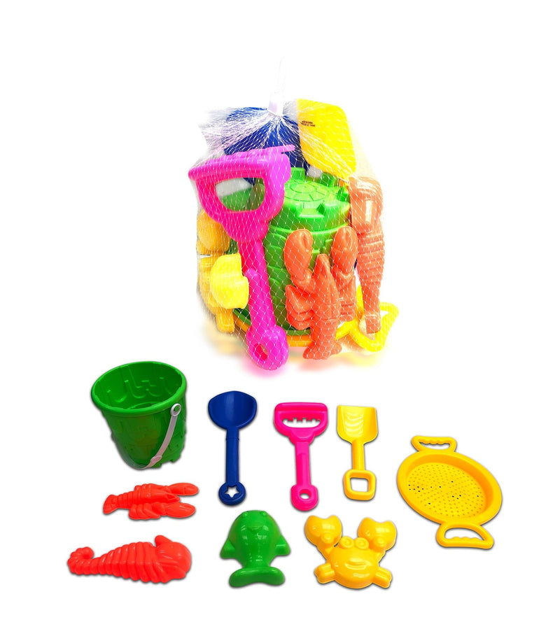 Sand Plastic Mold Toy Set with Bucket, Multi-Coloured, 9-pk, Ages 2+, for Summer/Beach Activities O4