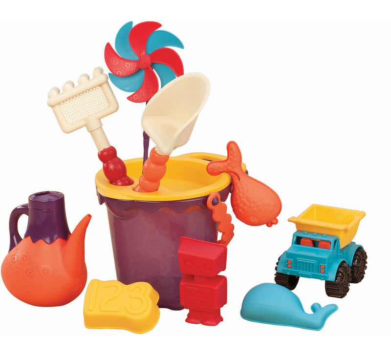 Sand Plastic Mold Toy Set with Bucket, Multi-Coloured, Assorted, 11-pk, Ages 2+, for Summer/Beach Activities K7